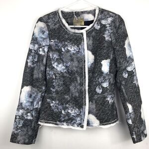 Bandolera Dark Gray and Blue Floral Blazer Jacket with White edging- NEW